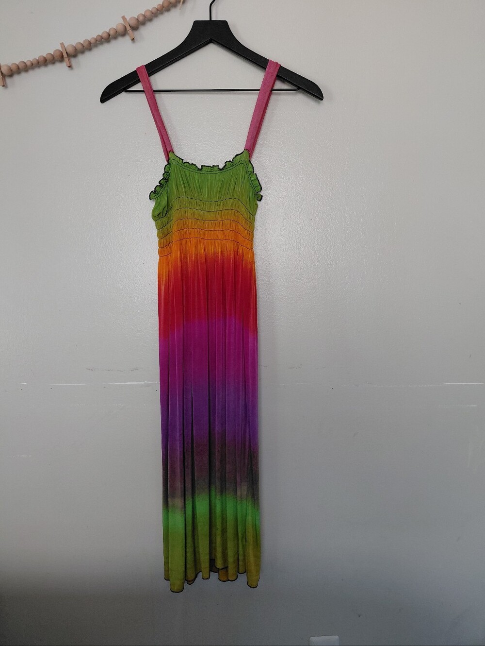 Y2K Vintage Chesley Rainbow Tie Dye Smocked Maxi Dress Size XL Juniors Like New
